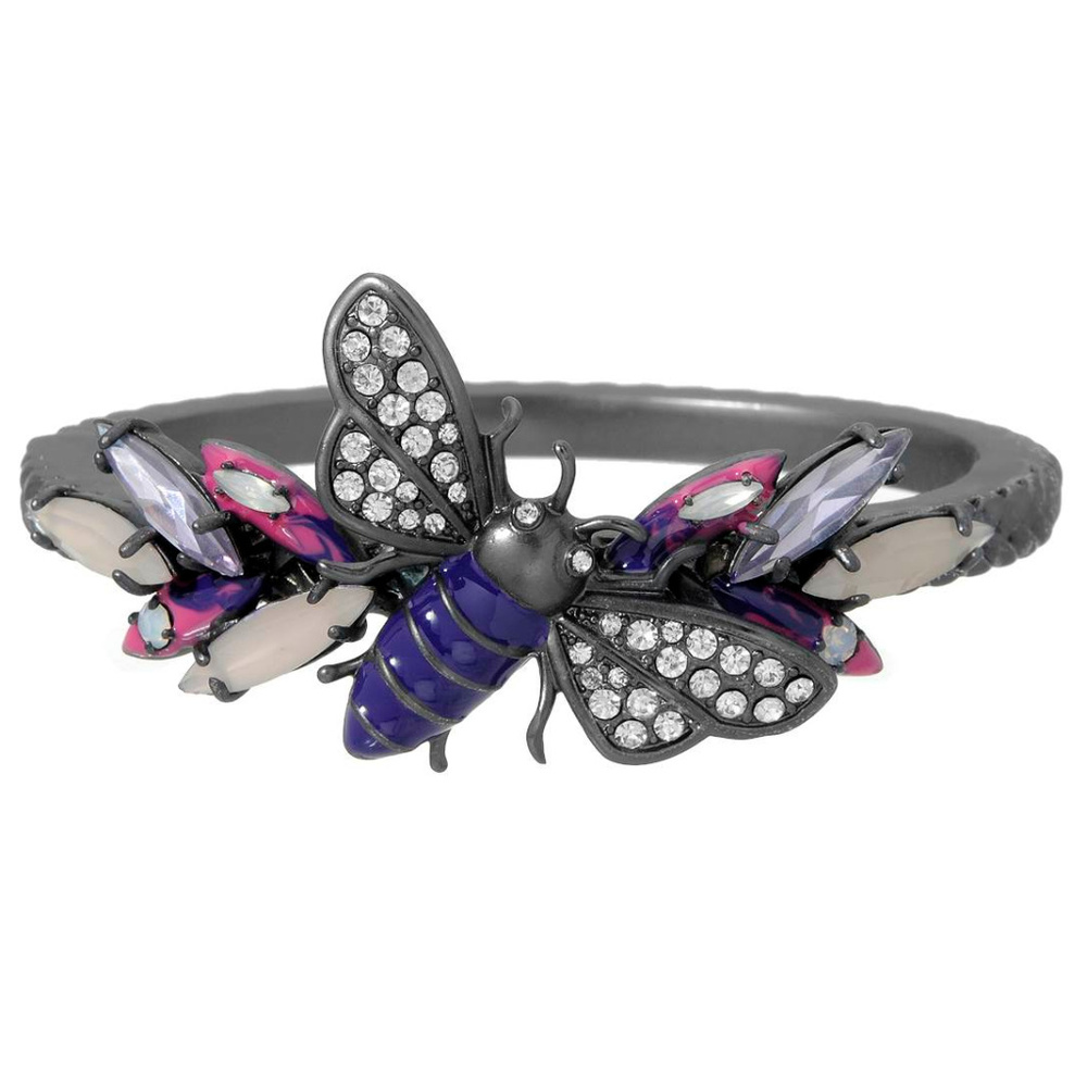 ERICKSON BEAMON ROCKS HEMATITE CRYSTAL/ENAMEL ORCHID GARDEN BEE BRACELET**NEW!